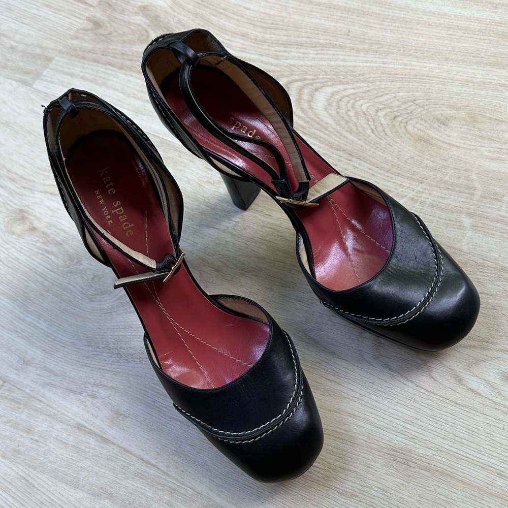 kate spade Ankle Straps Corporate Black & White Platform Heels Dark Academia ~7B - Picture 5 of 16